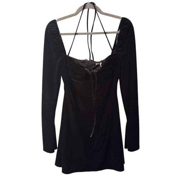 NWT House of CB Babydoll Georgette Halter Mini Dress Black Velvet Size Small - Picture 7 of 16